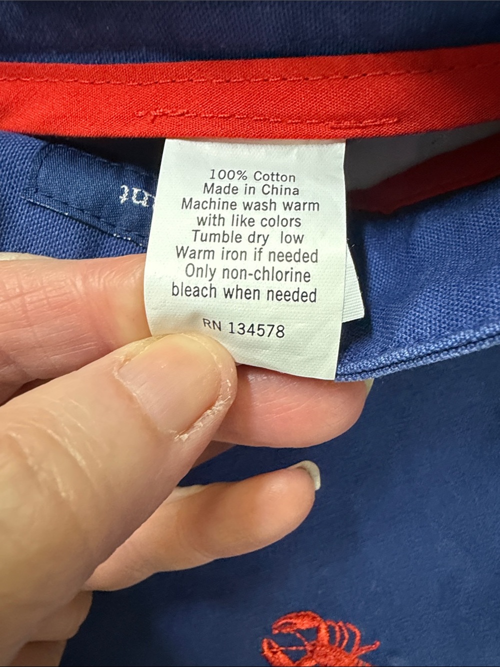 Vineyard Vines Blue Chinos with Red Lobster Embroidery and Yellow Belt - Picture 4 of 4